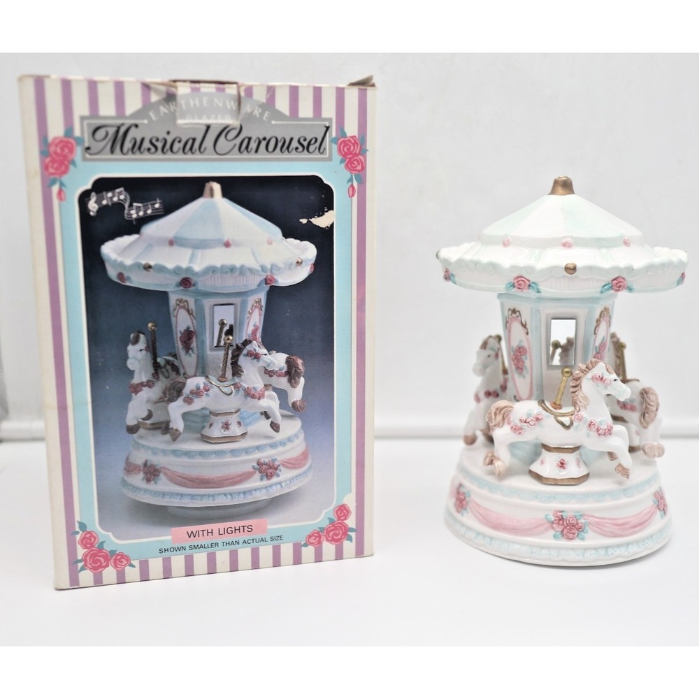 Earthenware Glazed Musical Carousel | Special Edition | 3-Horse | Tested/Video!